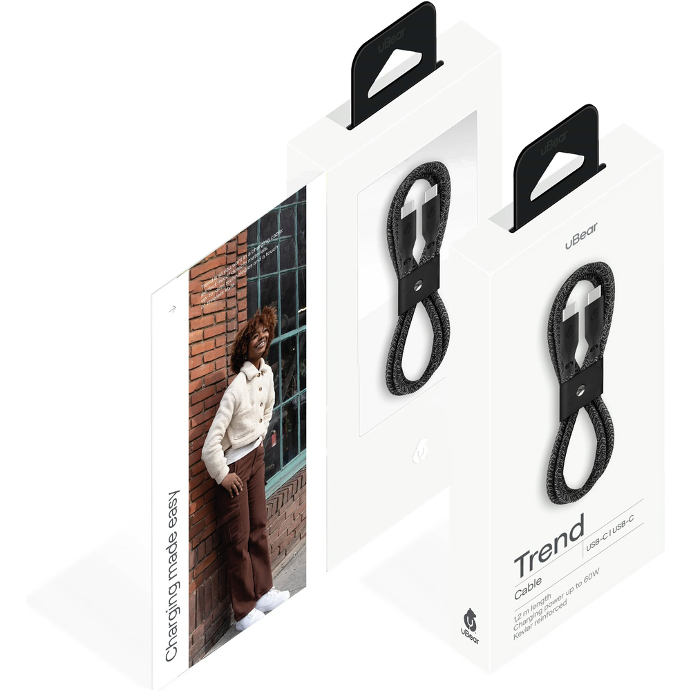 DC16BL12TR-CC кабель зарядный uBear Trend Cable USB-C/USB-C 1.2м, 60W, цвет черный